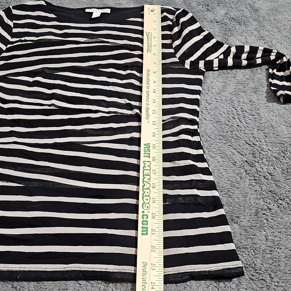 Dana Buchman Black White Striped Tiered Pleated Mesh 3/4 Sleeve Top Size M - Picture 5 of 8